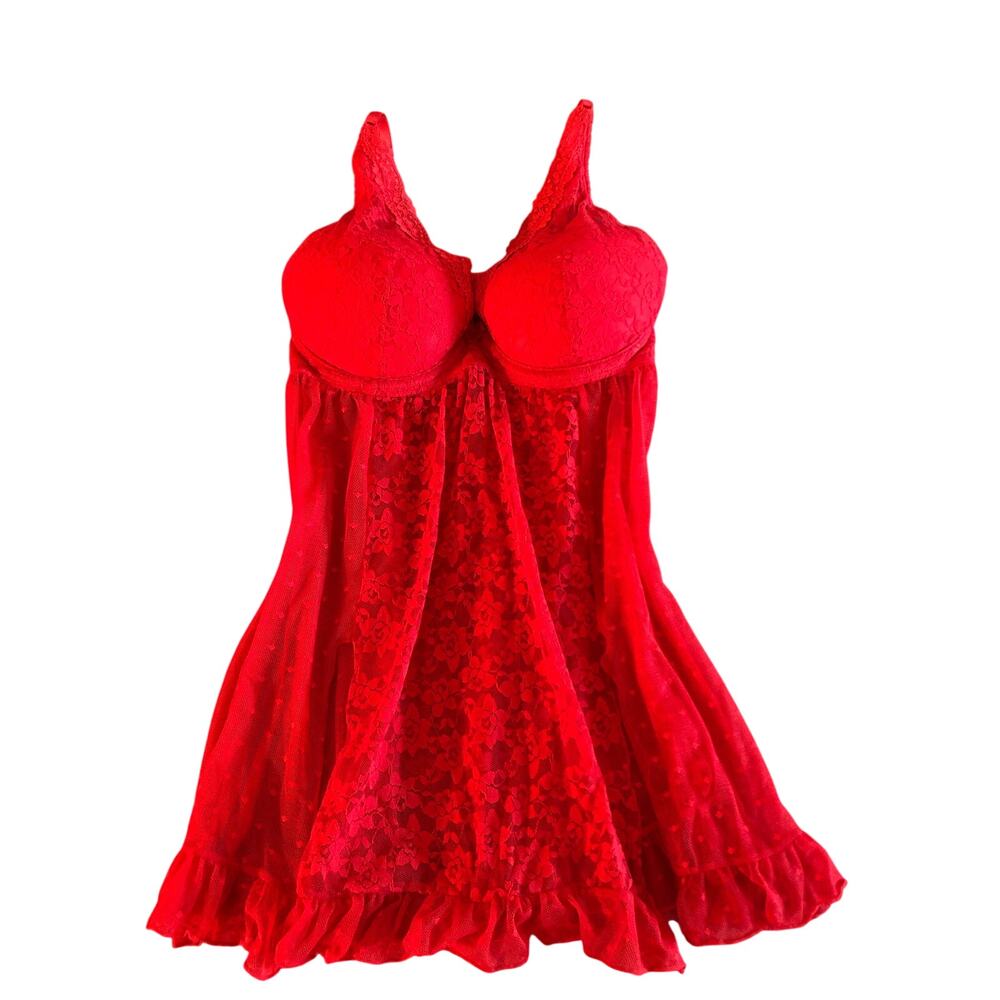 Red lace babydoll lingerie nightie bra top Size M